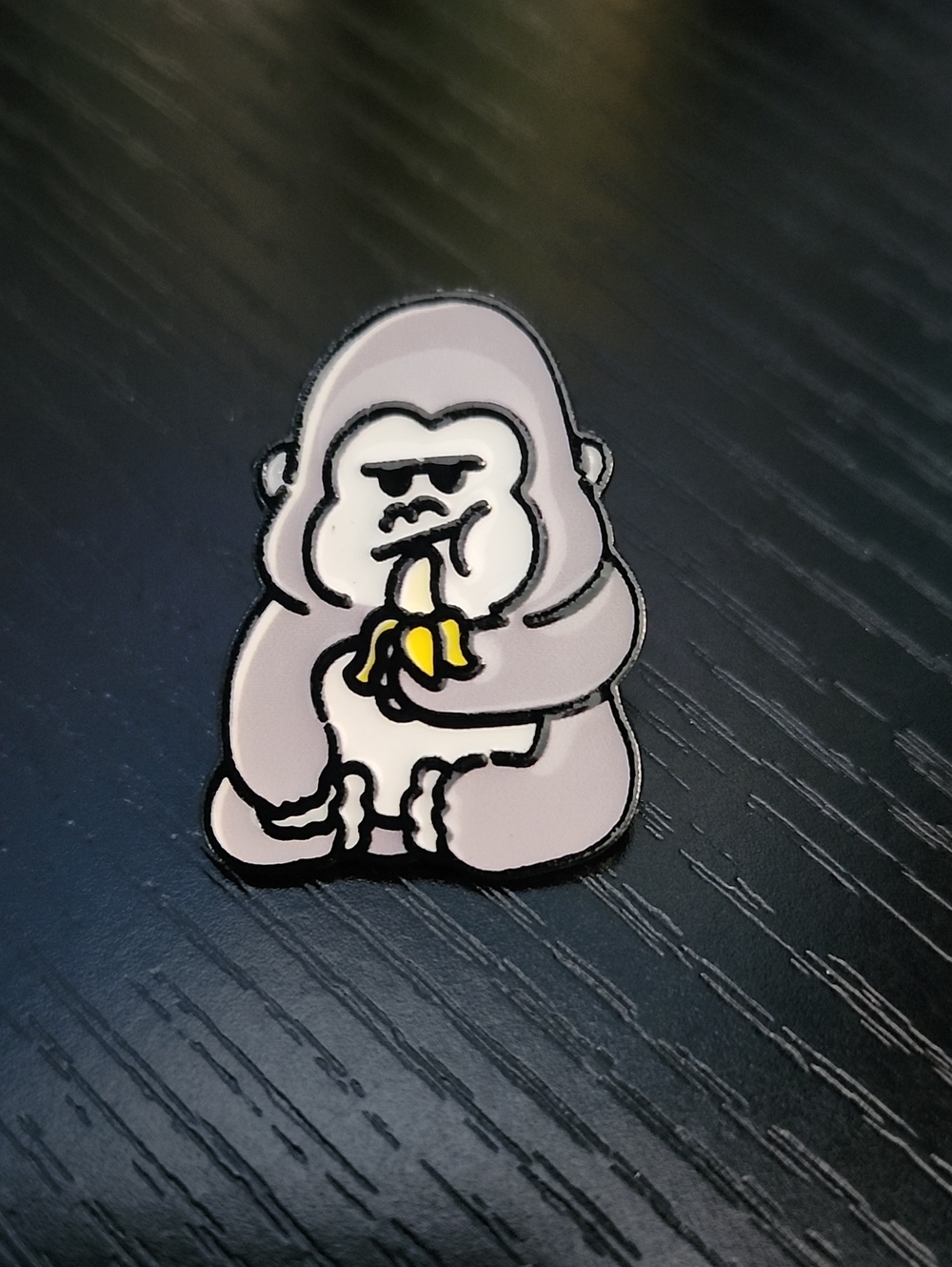 Gray Gorilla Enamel Pin - Cute Banana Design